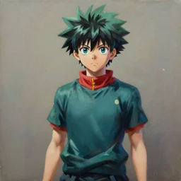 izuku midoriya as a real life 3 d human, oil painting