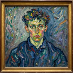 a tightly framed portrait a very ordinary person, facing front, by Alexej von Jawlensky, bold brushstrokes, colorful, unnerving, dynamic