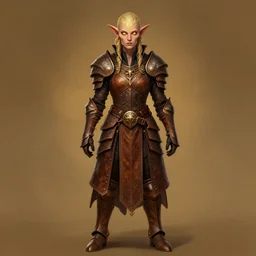 beautiful character design of an aasimar wearing leather armor, light skin, golden eyes, d&d, full body, warm lighting, symmetrical face, intricate design, character concept, subtle vibrancy, pathfinder, by christophe young, charlie bowater