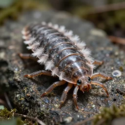 a beautiful tardigrade!!! covered in feathers!!!. tilt shift photography, extreme dof