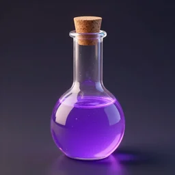 3 d render of a flask containing glowing purple liquid with a cork top, game asset, realistic