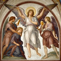 people worshiping an angel. fresco art