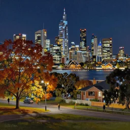 A beautiful painting of Australian city autumn night, hyperrealistic, artstation, detailed, cinematic lighting, concept art, photorealistic