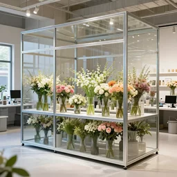 labotory style flower shop, made of steel and glass