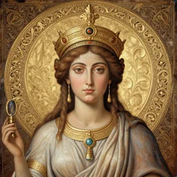 medieval art style portrait of ishtar, a goddess of fertility, detailed, ornamental, ethereal