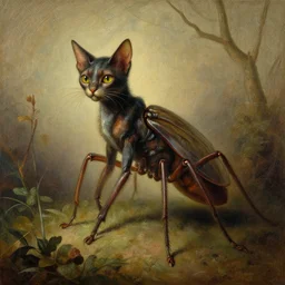 insectoid cat, feline insect, alien, many legs, painting by greg rutkowski and gustave dore