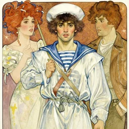 the sailor jupiter. beautiful, realistic painting by mucha and kuvshinov and bilibin. watercolor, ink lining, vivid colors