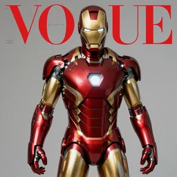 iron man. studio photo in the 7 0's. vogue magazine cover with text. highly detailed