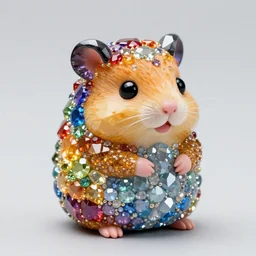 photo of cute [ faceted ] figurine made of [ many ] rainbow gems shaped like a ( hamster )