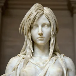 a photo a huge marble statue of aerith gainborough, shallow focus