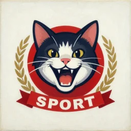 sport logo featuring grinning cat, award winning, film grain, medium format, 8k resolution, oil on canvas