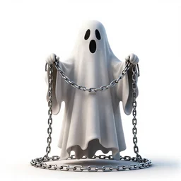 jovial ghost in chains, high detail digital art, full body, standing, isolated on a pure white background, centered, whole figure in frame, sharp focus, studio lighting