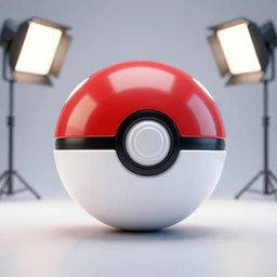 A cyberpunk themed Pokeball, professional showroom photograph, studio lighting