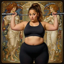 Chubby Ariana Grande working out, very thick waist, Mark Edward Fischbach, intricate, highly detailed, digital painting, artstation, concept art, smooth, sharp focus, illustration, Unreal Engine 5, 8K, art by artgerm and greg rutkowski and alphonse mucha