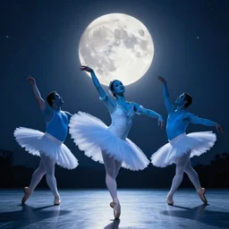 blue skin very fat men dancing ballet at night in the full moon shine 4k