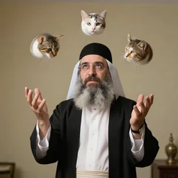 jewish rabbi juggling cat heads