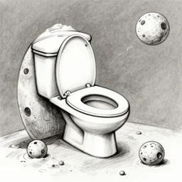 toilet on the moon, drawing, sketch
