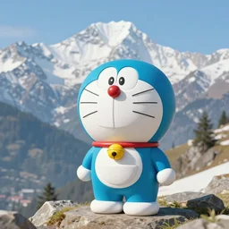 doraemon in mountains of kashmir, aesthetic!!!, trending on artstation, 8k, highly detailed, ultra HD, unreal engine,