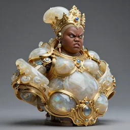 translucent iridescent onyx and gold bust of angry futuristic obese cyborg young black galactic empress, organic cyborg, intricate, ornate