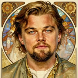 painted closeup portrait of leonardo dicaprio in don't look up, long hair, masculine, with beard, charming, majestic, athletic, fantasy, intricate, elegant, extremely detailed digital painting, trending artstation, concept art, sharp focus illustration art by alphonse mucha, greg rutkowski, craig mullins
