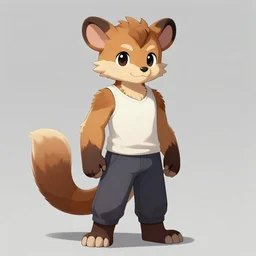 character portrait of a male anthro opossum fursona with a tail and a cute beautiful attractive detailed furry face wearing a tanktop and slacks standing outside a city tattoo parlor with arm tattoos. Character design by charlie bowater, ross tran, artgerm, and makoto shinkai, detailed, inked, western comic book art