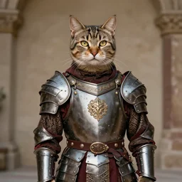 a portrait photograph of a catboy in medieval byzantine armor