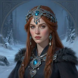 christina hendricks as a wild shaman in the frozen north, deep focus, d & d, fantasy, intricate, elegant, highly detailed, digital painting, artstation, concept art, matte, sharp focus, illustration, hearthstone, art by artgerm and greg rutkowski and alphonse mucha