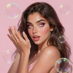dream portrait of Mia Khalifa, dreamy and ethereal, expressive pose, big pink eyes, exciting expression, fantasy, intricate, elegant, many rainbow bubbles, rose tones, highly detailed, digital painting, artstation, concept art,cyberpunk wearing, smooth, sharp focus, illustration, art by artgerm and greg rutkowskiand alphonse mucha,Salvador Dali.