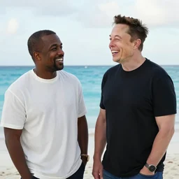 elon musk and kanye west laughing chilling at the beach in aruba