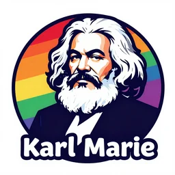 politlcal campaign logo of karl marx in vivid colors, illustration, flat, rainbow colors, neon, vaporwave