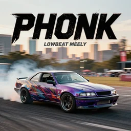 a phonk drifting album cover with a lowbeat melody ; phonk ; memphis ; car drifiting