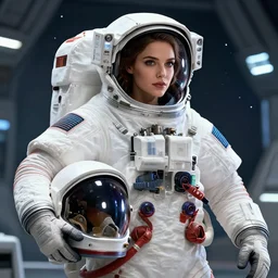 epic professional digital art of stunningly gorgeous female starship astronaut holding spacesuit helmet, by leesha hannigan, iris van herpen, artstation, cgsociety, wlop, epic, much wow, much detail, gorgeous, detailed, masterpiece