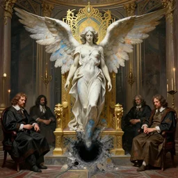 terrible abstract angel emerging from black hole in art deco byzantine throne room, photorealistic concept art by beksinski and greg rutkowski and gammell and anato finnstark and rembrandt