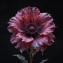 a flower blooming, dramatic, dark atmosphere, liquified, glitch art, decayed, 3 d object, digital art, abstract illusionism, trending on behance, by alberto seveso, by david mcleod, octane render, unreal engine