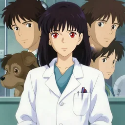 a full body portrait of a 1 9 9 0's doctor girl, red eyes, finely detailed features, closeup at the faces, perfect art, in the hospital, gapmoe yandere, trending on pixiv fanbox, painted by greg rutkowski makoto shinkai takashi takeuchi studio ghibli, akihiko yoshida,