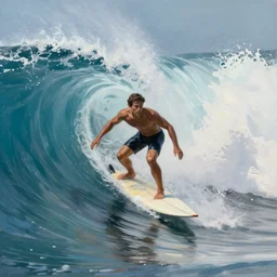 a painting of a man riding a wave on a surfboard, concept art by peter max, reddit contest winner, sots art, official art, concept art, poster art