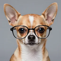 stern looking chihuahua wearing glasses, very sharp, detailed, high quality, by greg rutkowski, artgerm