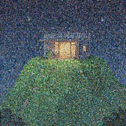 modern building entrance on top of a grass mountain at night, artstation, 2d platform game background