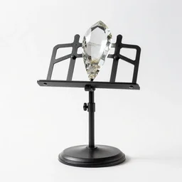 crystal music stand, high detail macro photography, isolated on a pure white background, centered, entire object in frame, sharp focus, soft studio lighting