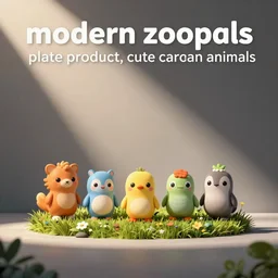 “modern zoopals plate product image, cute cartoon animals”
