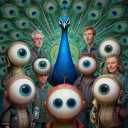 anthropomorphic highly detailed group portrait of funny neon giant cute eyes one - point - perspective - dmt - peacock - grid fractal, intricate, elegant, highly detailed, digital painting, artstation, concept art, smooth, sharp focus, illustration, art by artgerm, bob eggleton, michael whelan, stephen hickman, richard corben, wayne barlowe, trending on artstation and greg rutkowski and alphonse mucha, 8 k