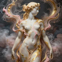 epic beautiful intricate and detailed concept art. abstract female silhouette with blond and pink liquid fluid carbon gold. abstract sculpture. art noveau clouds. 1 7 th century masterpiece by michelangelo. aetheral concept art, close up portrait photography by amy leibowitz. greg rutkowski, 3 d, wlop, victo ngai