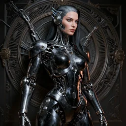 eugene gottsnake : octane rander : vibrant portrait of beautiful black onyx cyborg woman by sandra chevrier laurie greasley gustave dore ron english, cybernetics, low contrast, cinematic dramatic lighting, hyper realistic detailed intricate render, hypermaximalist, ornate, epic composition, 4 k 8 k, cryengine octane, sharp focus, concept art, masterpiece