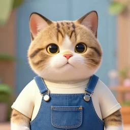 a upper body portion of a anthropomorphic cat male in a denim coveralls in the style of zootopia