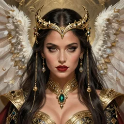 closeup portrait shot of a beautiful ana de armas, fallen angel, evil, fancy, luxurious, intricate, elegant, highly detailed, centered, digital painting, artstation, concept art, smooth, sharp focus, warframe, illustration, thomas kinkade, tomasz alen kopera, peter mohrbacher, donato giancola, leyendecker, boris vallejo, john howe, da vinci,
