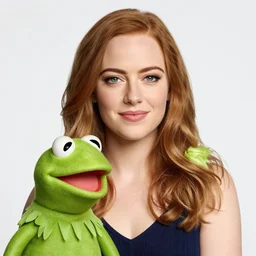 a portrait of emma stone or kermit the frog