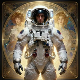 symmetry!! portrait of male astronaut, sci - fi, tech wear, glowing lights!! intricate, elegant, highly detailed, digital painting, artstation, concept art, smooth, sharp focus, illustration, art by artgerm and greg rutkowski and alphonse mucha, 8 k