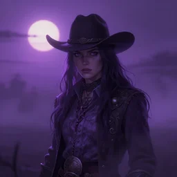 cowboy dream, two suns, gloomy, fog, elaborate, detailed digital art, trending in artstation, purple color lighting