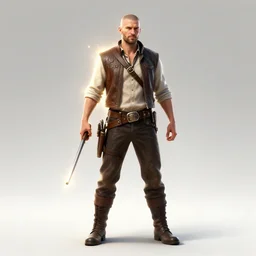 buzzcut hair stubble male gunslinger shooter, dndbeyond, bright, realistic, dnd character portrait, full body, art by ralph horsley, dnd, rpg, lotr game design fanart by concept art, behance hd, artstation, deviantart, global illumination radiating a glowing aura global illumination ray tracing hdr render in unreal engine 5