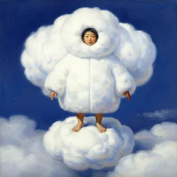 Portrait Portrait of Pootie Tang, the Nimbus Cloud King emerging from poofy marshmallow coat whilst standing atop a cloud-covered mountain peak paul klee andrew wyeth robert rauschenberg caspar david friedrich tom bagshaw stanton feng bastien lecouffe-deharme tombow oil painting
